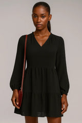 Σιφόν μακρύ μανίκι V-λαιμός A-γραμμή Πρωτότυπο φόρεμα