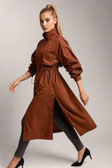 Long brown trench coat for women - belted lightweight fall outerwear