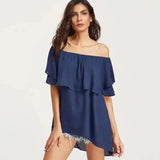 Women's Ruffle Off-Shoulder Tunic Top-Navy Blue-1