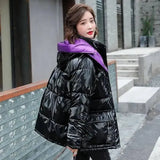 Casual fashion contrast color shiny down coat-Purple-1