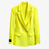 Women's Tailored Single-Button Blazer-Yellow-1