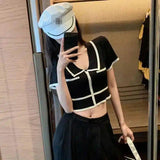 Stylish Women's Short Sleeve Crop Top-Black-1