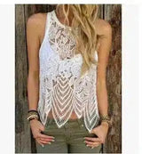 Lace Sleeveless Women's Fashion Top-White-1