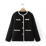 Womens Tweed Jacket with Pearl Buttons-Black-1