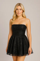 Tube Top Δαντελένιο Φόρεμα με Πίσω Φιόγκος-Κόμπος Καλοκαιρινή Μόδα Ασημί / S