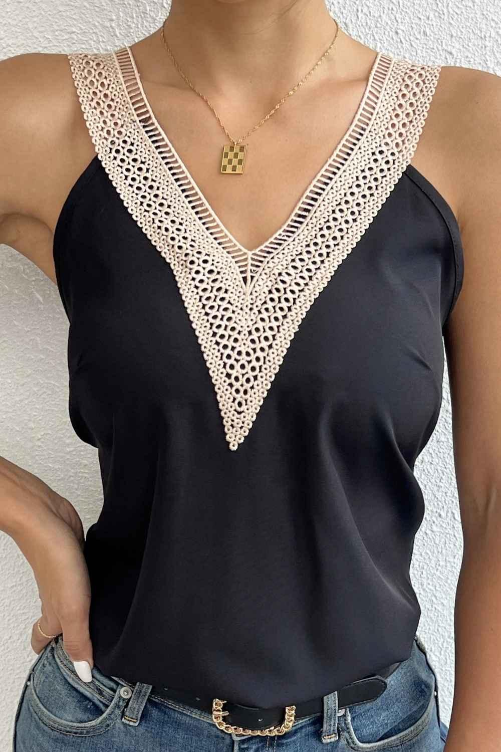 Women's V-Neck Lace Patchwork Vest Top | Casual Vacation Daily Wear