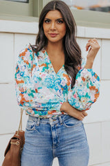 Floral Long Balloon Sleeve Bodysuit-4