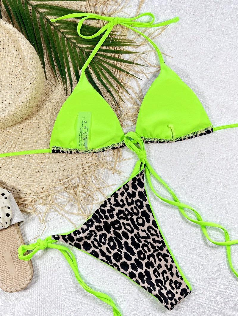 Leopard Print Halter Neck Tie Side Bikini Set-7