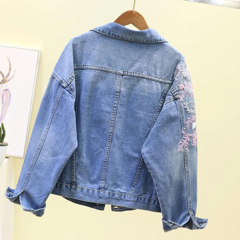 Floral Embroidered Denim Jacket for Women – A Touch of Elegance