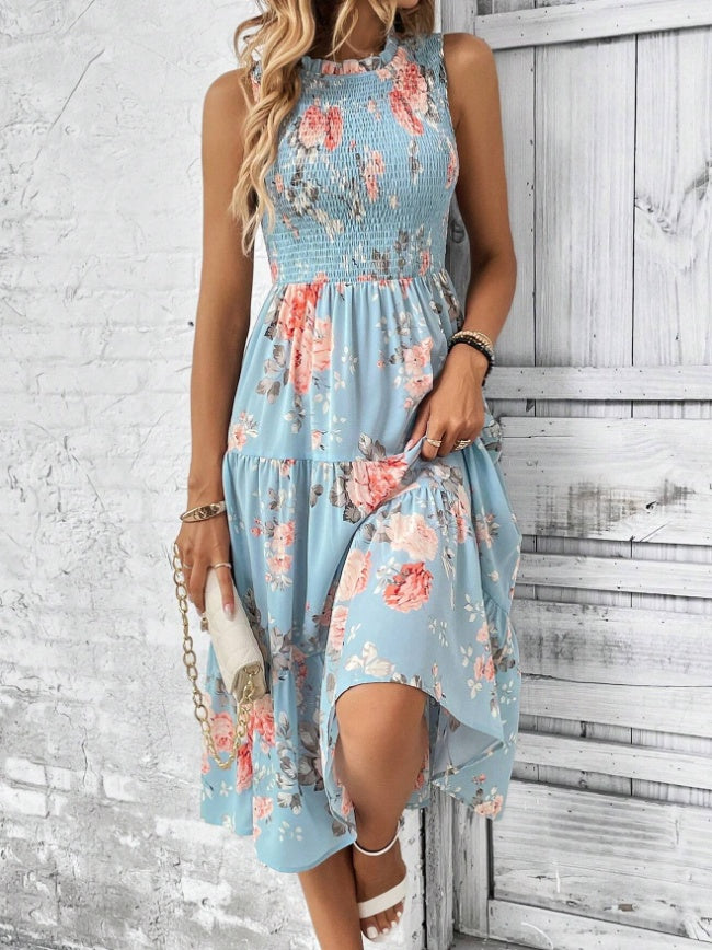 Floral Print Layered Hem Maxi Dress for Women | Beach & Vacation Ready