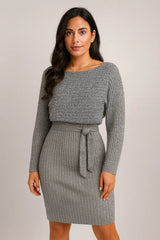 2pcs κοστούμι γυναικών στερεά ρίγα μακρυμάνικη κορυφή και στενή φούστα αναρτήρα μόδας Φθινόπωρο χειμώνα Slim ρούχα