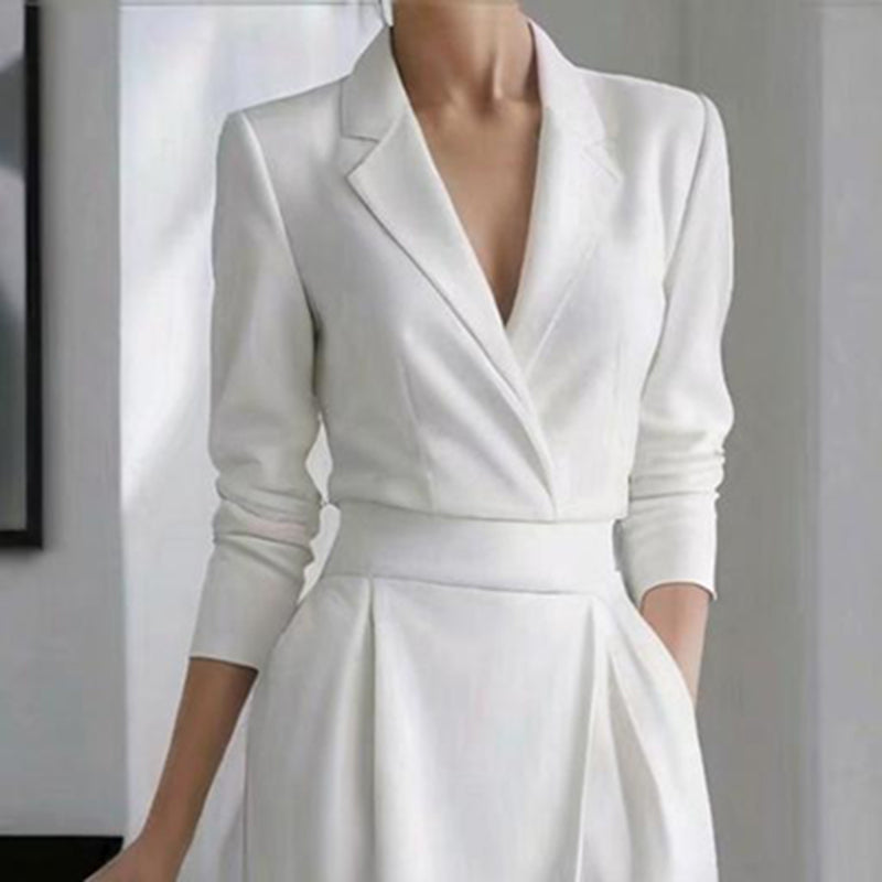 Lapel Midi Bodycon Dress with Pockets