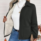 Fleece Lapel Zip Jacket with Pockets