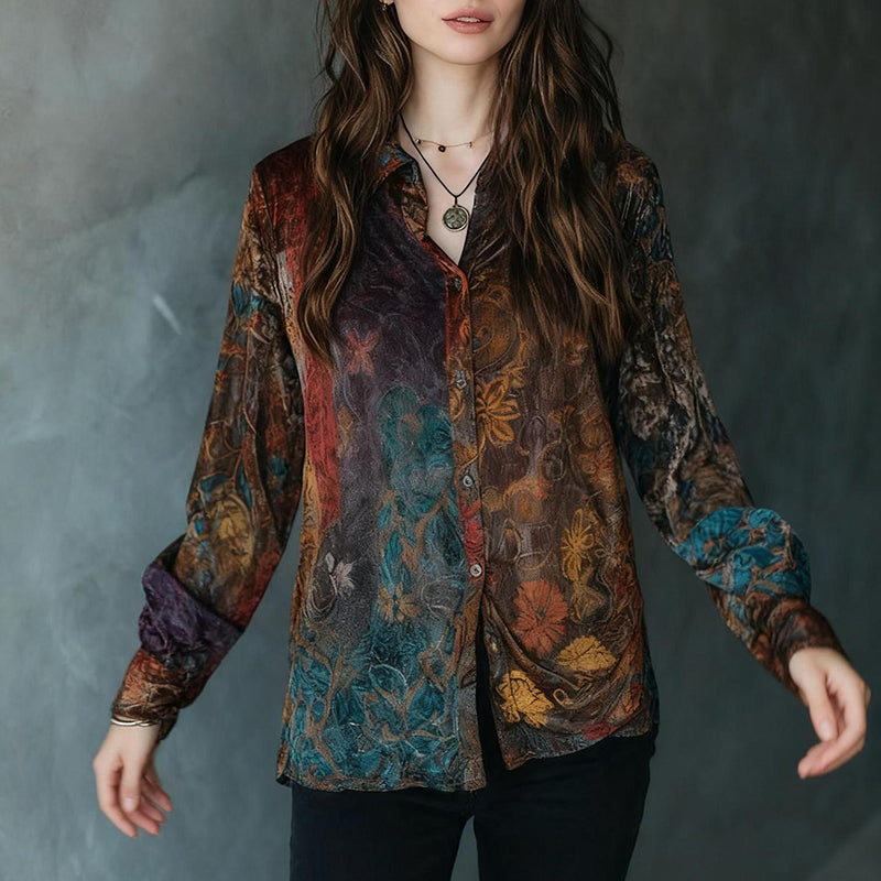 Retro Boho Floral Shirt Blouse