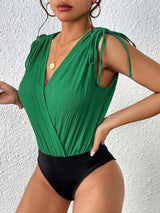 Perfee Surplice Tie-Shoulder Bodysuit-Green-1