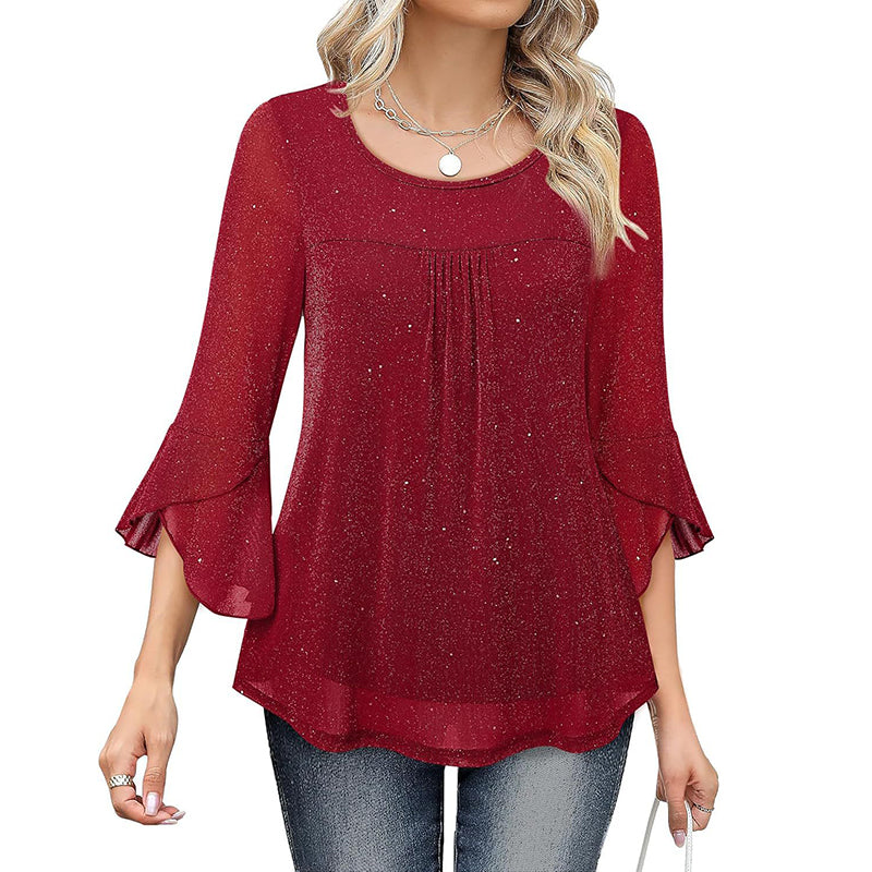 Ruffle Sparkle 3/4 Sleeve Top