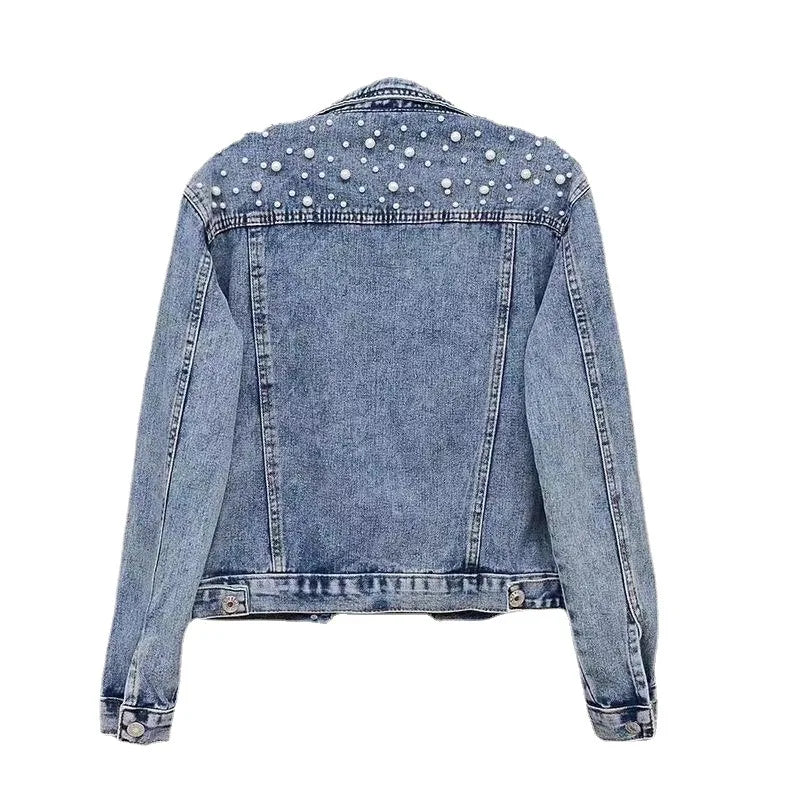 Pearl-Embellished Denim Jacket – Glamorous Twist on a Classic-2