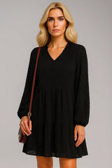 Σιφόν μακρύ μανίκι V-λαιμός A-γραμμή Πρωτότυπο φόρεμα