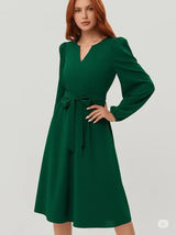 Φθινόπωρο και χειμώνα Ευρωπαϊκή και αμερικανική γυναικεία ένδυση μακρύ μανίκι μικρό V-λαιμός δαντέλα μέχρι φόρεμα