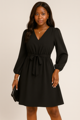 Φθινόπωρο και χειμώνα Ευρωπαϊκή και αμερικανική γυναικεία ένδυση μακρύ μανίκι μικρό V-λαιμός δαντέλα μέχρι φόρεμα