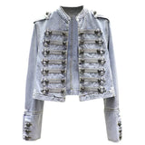 Retro Military-Style Denim Jacket – Bold and Sophisticated-Light Blue-1