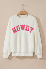 HOWDY Patched Round Neck Sherpa Sweatshirt-5