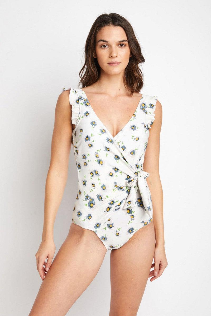 Marina West Swim Float On Ruffle Faux Wrap One-Piece in Daisy Cream-8