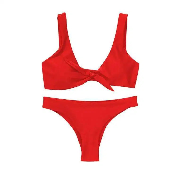 Bikini Set Solid Female Swimsuit-Red-2