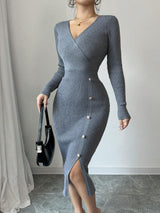 French Waist-tight Mid-length Sheath Inner Wear Base Skinny Knit Dress