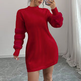 Plush Faux Fur Trim Mini Dress