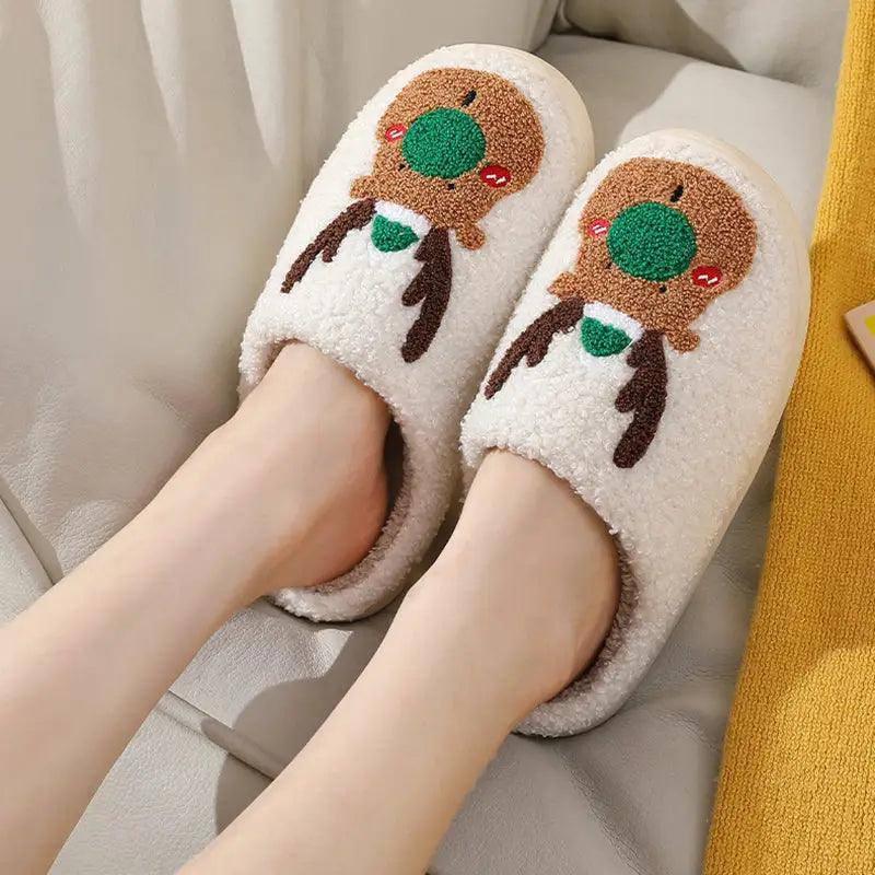 Christmas Shoes Winter Home Slippers Elk Soft Cozy Bedroom-4