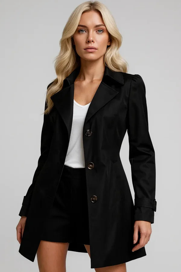 Elegant black trench coat for women - chic lightweight outerwear for fall and spring