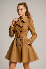 Chic camel trench coat for women - double breasted belted fall outerwear