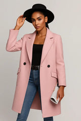 Elegant pastel pink wool coat for women – chic longline blazer style outerwear
