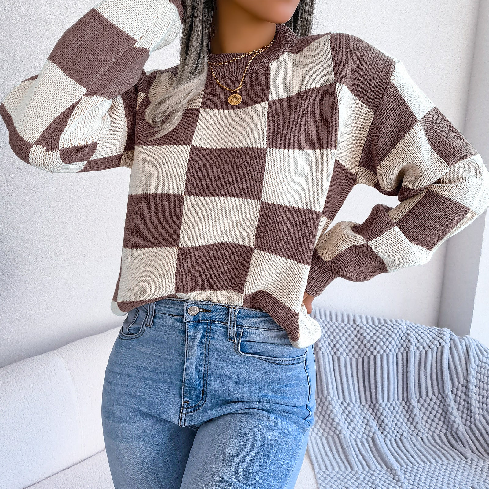 Checkered Crewneck Sweater