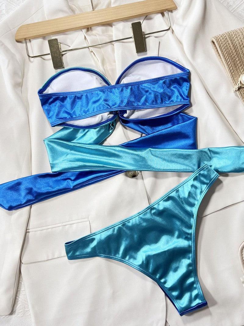 Two-Tone Ring Detail Tied Bikini Set-2