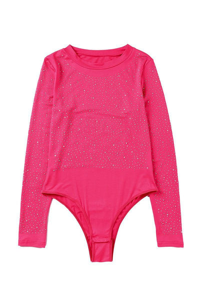 Rhinestone Round Neck Long Sleeve Bodysuit