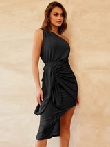 Slit Tied Single Shoulder Dress-9