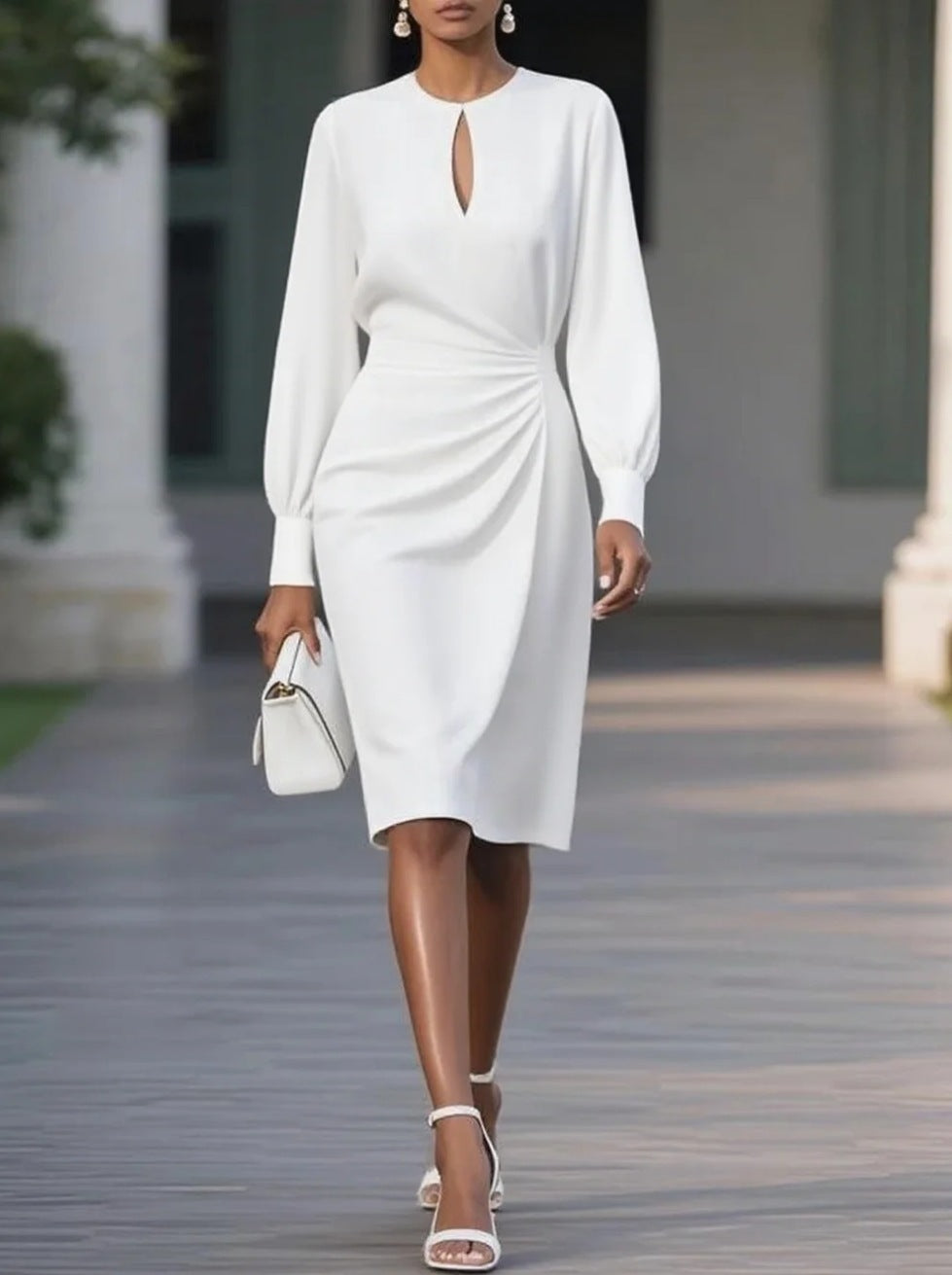 Chic Pleated Waist Hollow Dress