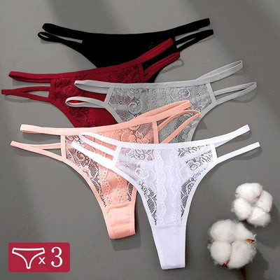 3Pcs/Set Sexy Lace Hollow Out Thongs Women Panties Low Waist-1