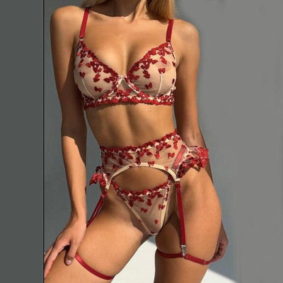 4 PCs Set Love Embroidered Lingerie Bra-5