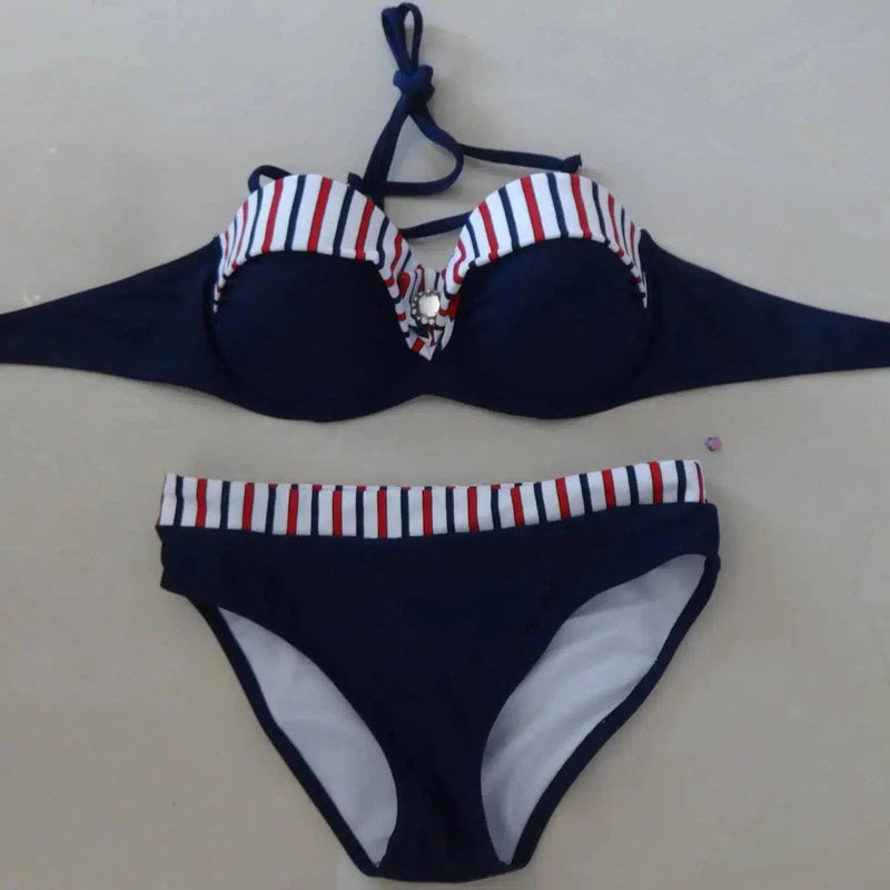 Beach Patchwork Bikinis Set Beach Women Blue Bikini-NavyBlue-2