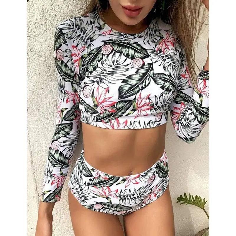 Bikini Long Sleeve Wetsuit Solid Color Swimsuit-Splitprinting-5