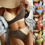 Bikini Patchwork Swimwear Ribbed Women's Swimsuit Knot-1