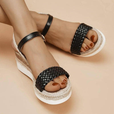 Braided Linen Wedge Sandals-4