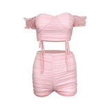 Card-shoulder crop top hot pants two-piece suit-3