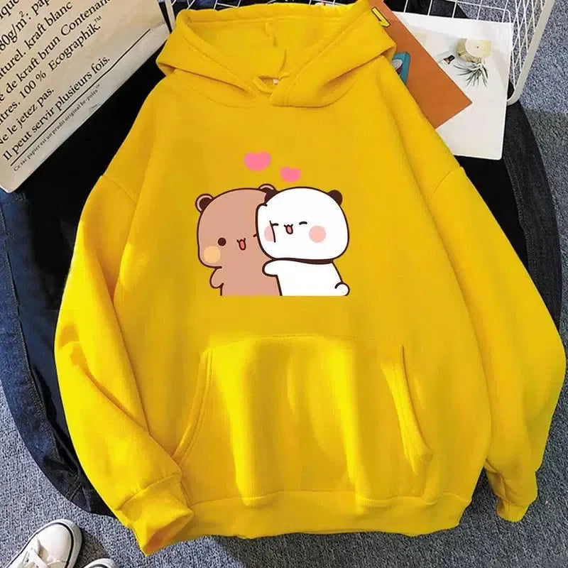 Cartoon Panda Bubu And Dudu Women Plus Size Hoodie-yellow-13