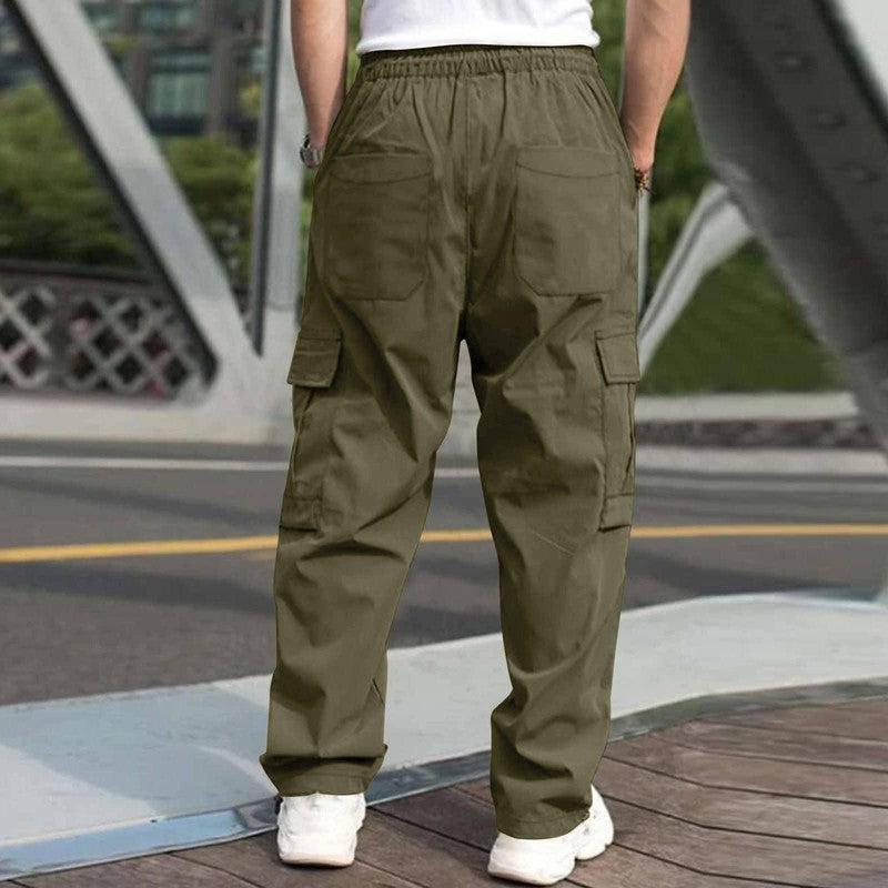 Casual Cargo Pants For Men Loose Straight Drawstring Waist Trousers With Pockets Dark Grey / 3XL-4