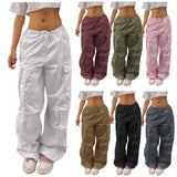 Casual Cargo Pants For Women Solid Color Drawstring Pocket-1