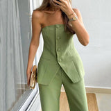 Casual Fashion Tailored Suit Button Graceful Tube Top Suit Pants-4